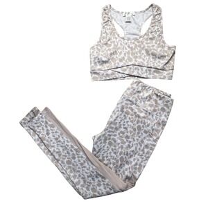 LA Image Womens's Activewear Set Sports Bra Leggings Large Leopard Print Y2K